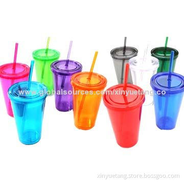 16oz double wall tumbler, with straw and lid, many colorsNew
